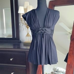 SKY Black Vneck Sleeveless Top